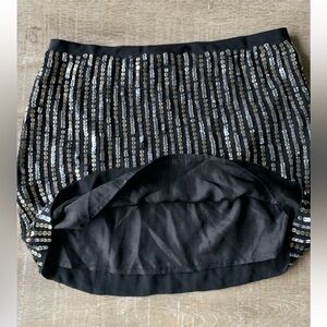 ▶️ Theory Silk Sequin Mini Skirt Womens 2 Black Evening Party Cocktail Lined